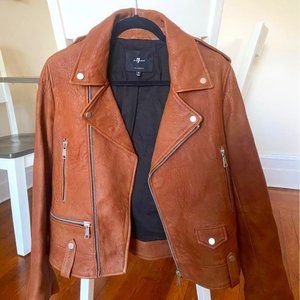 NWOT 7 For All Mankind | Tan Leather Motorcycle Jacket, Size M, NEW